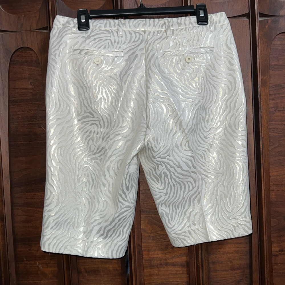 New York & Company Shimmery Ivory Zebra-Texture Bermuda Shorts - Picture 4 of 4